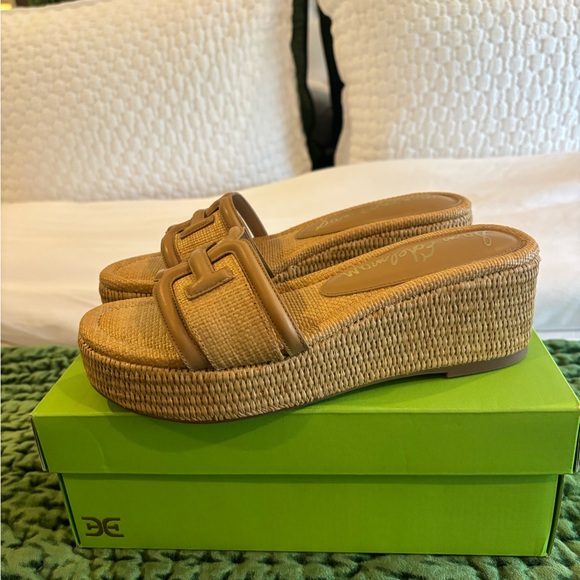New!Sam Edelman Pauleena Raffia platform wedge sandals in the Sand Dune. SZ 8 - Picture 7 of 11